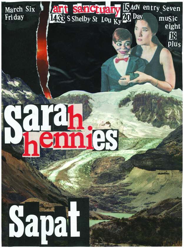 Poster for Sarah Hennies and Sapat at Art Sanctuary, Louisville, KY on Friday March 6th, 2026.